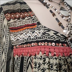 Free People Mixed Print Beaded/ Sequin Tunic EUC